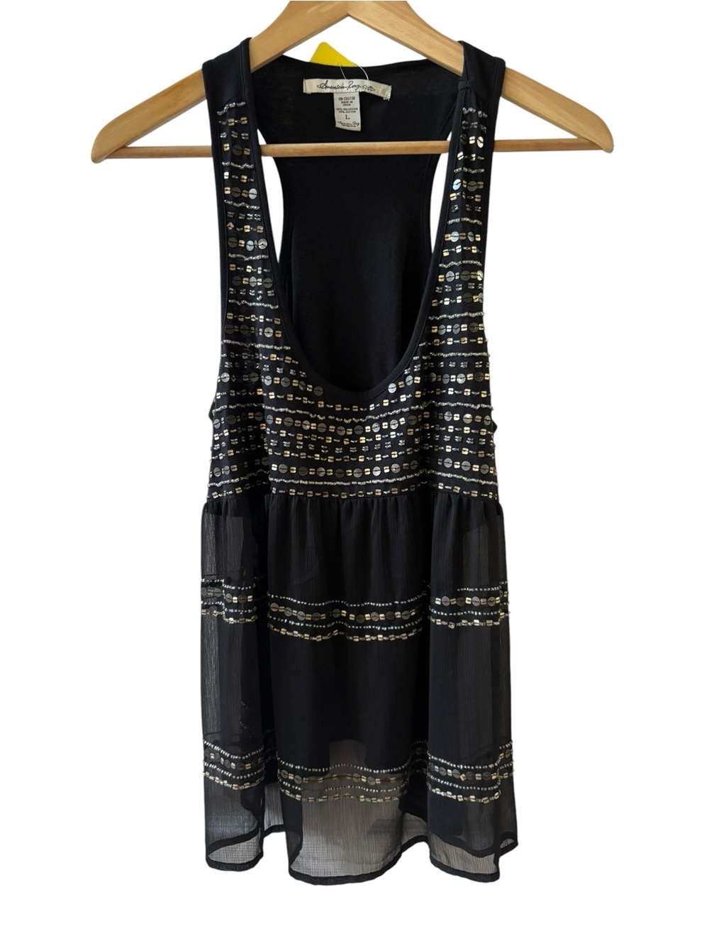 Boho Festival Layering American Rag Beaded Chiffon Baby Doll Top